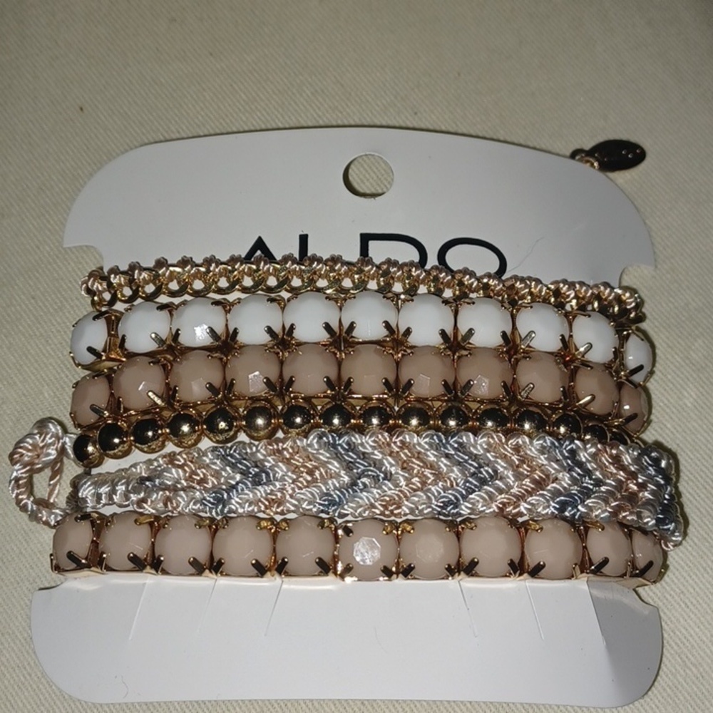 Aldo bracelets, set of 6, tan tones